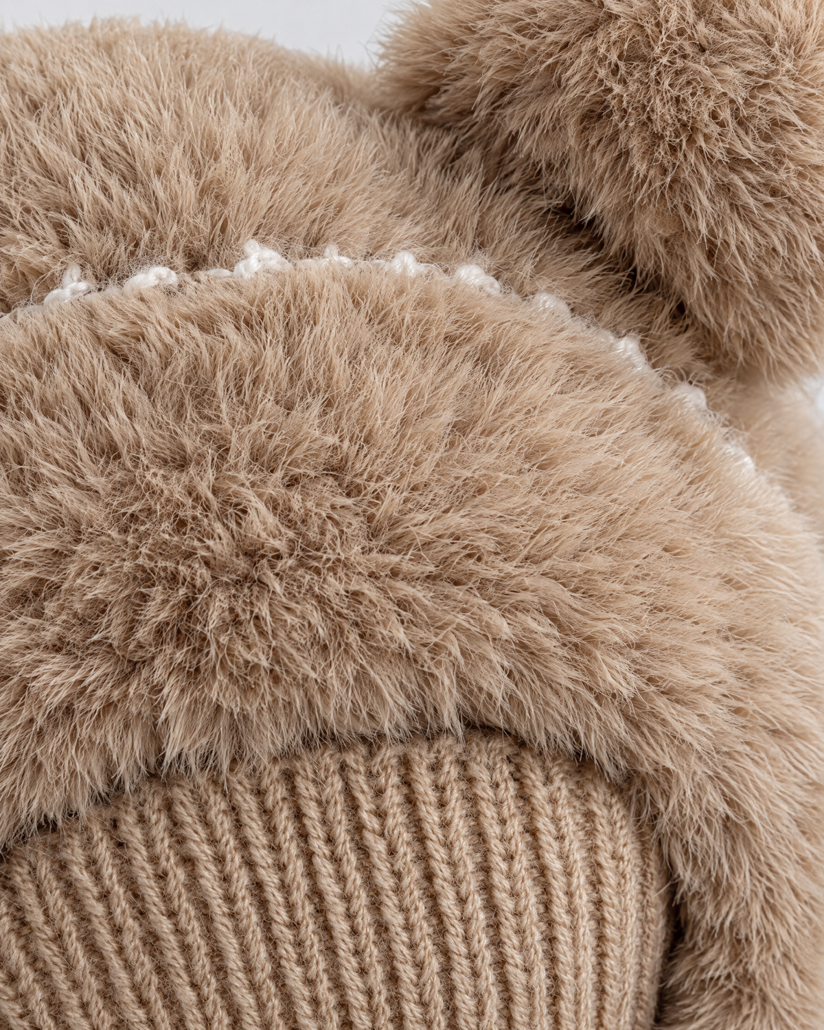 Plush Bear-Ear Hood - Adult & Kids — Kids Khaki — material [WB gallery 63/4]