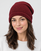 Everyday Knit Beanie — Burgundy — fit detail [WB gallery 69/5]
