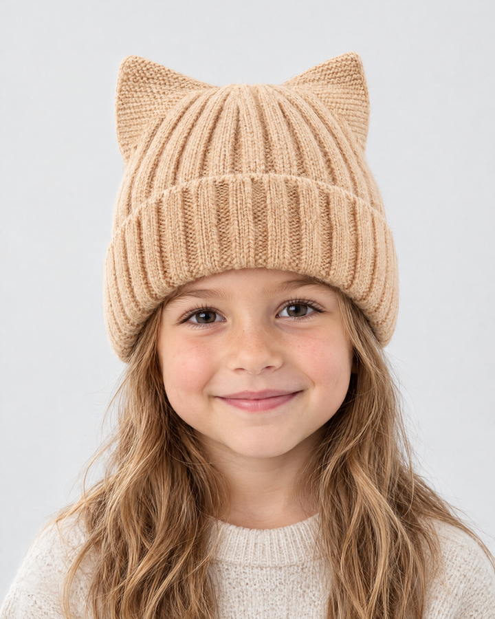 Kids Cat-Ear Wool Beanie — Kids Khaki — hero [WB gallery 79/1]