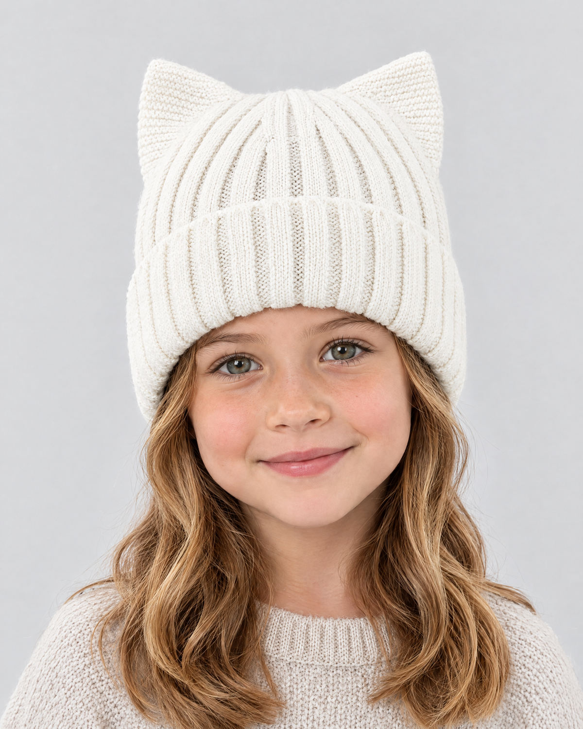 Kids Cat-Ear Wool Beanie — Kids White — fit detail [WB gallery 80/5]