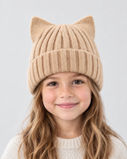 Kids Cat-Ear Wool Beanie — Kids Khaki — fit detail [WB gallery 79/5]