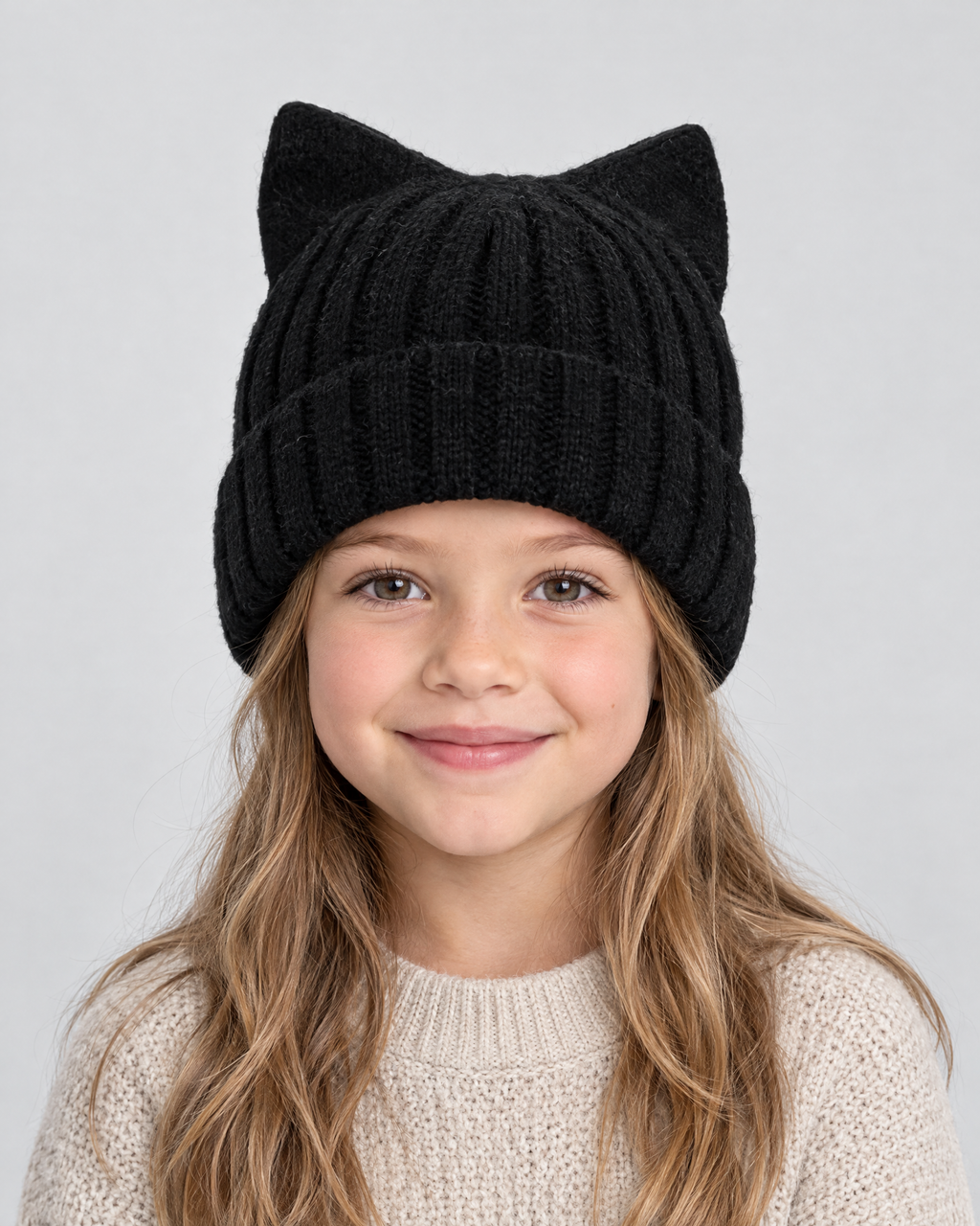Kids Cat-Ear Wool Beanie — Kids Black — hero [WB gallery 81/1]