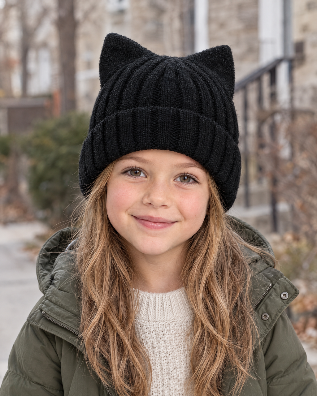 Kids Cat-Ear Wool Beanie — Kids Black — lifestyle [WB gallery 81/6]