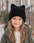 Kids Cat-Ear Wool Beanie — Kids Black — lifestyle [WB gallery 81/6]