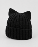 Kids Cat-Ear Wool Beanie — Kids Black — product front [WB gallery 81/2]