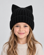 Kids Cat-Ear Wool Beanie — Kids Black — fit detail [WB gallery 81/5]