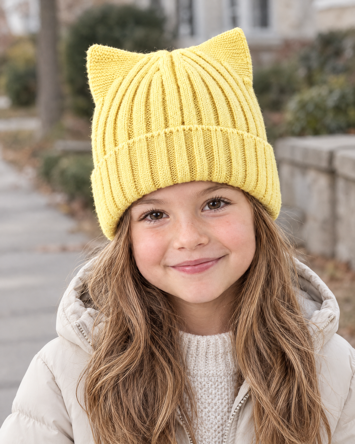 Kids Cat-Ear Wool Beanie — Kids Yellow — lifestyle [WB gallery 82/6]