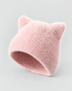 Plush Cat-Ear Knit Beanie — Pink — product front [WB gallery 85/2]