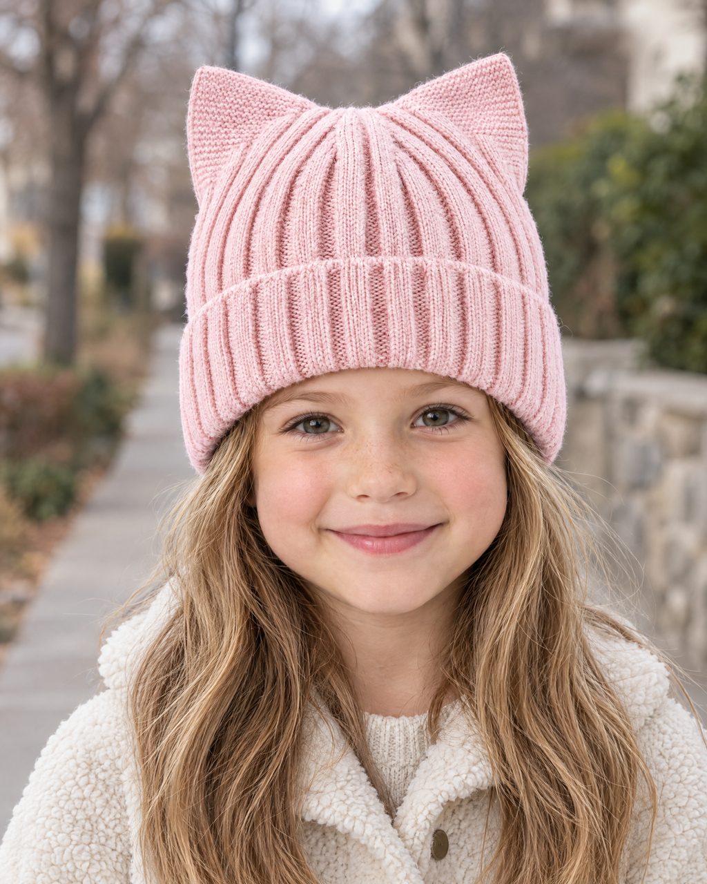Kids Cat-Ear Wool Beanie — Kids Pink — lifestyle [WB gallery 83/6]