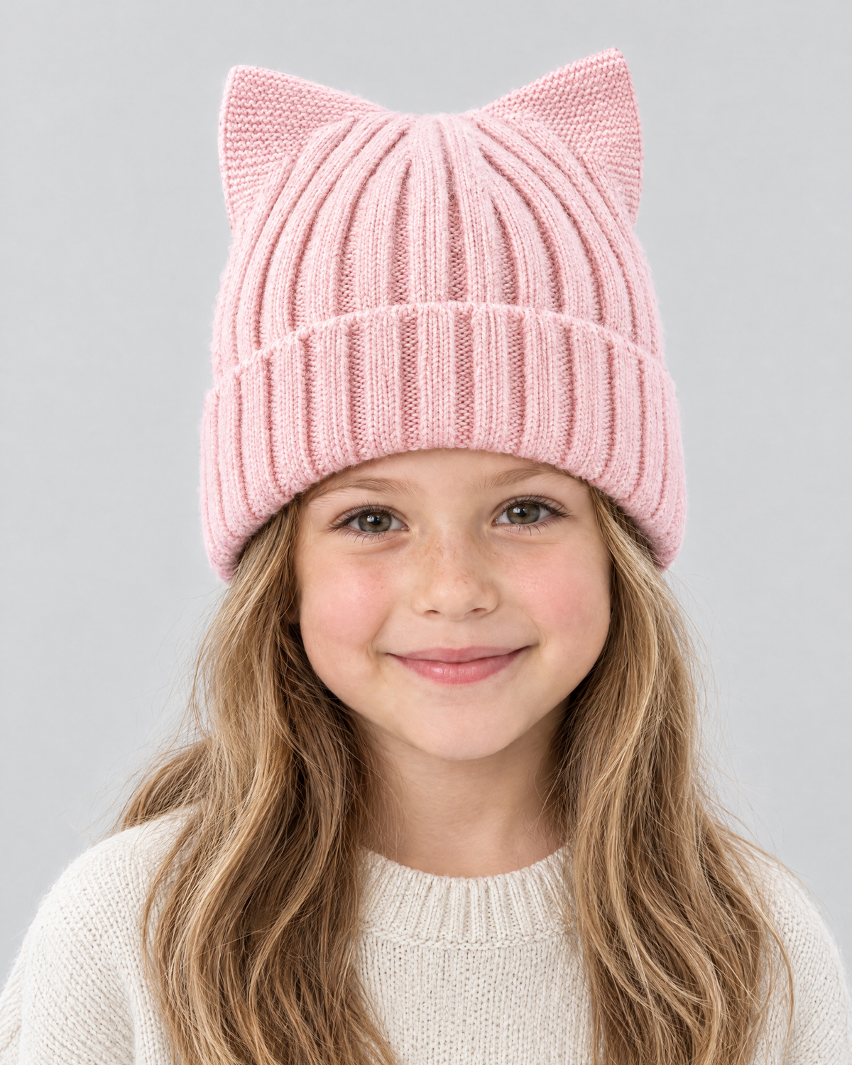 Kids Cat-Ear Wool Beanie — Kids Pink — fit detail [WB gallery 83/5]