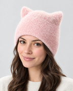 Plush Cat-Ear Knit Beanie — Pink — fit detail [WB gallery 85/5]