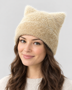 Plush Cat-Ear Knit Beanie — Khaki — hero [WB gallery 86/1]