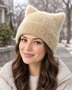 Plush Cat-Ear Knit Beanie — Khaki — lifestyle [WB gallery 86/6]