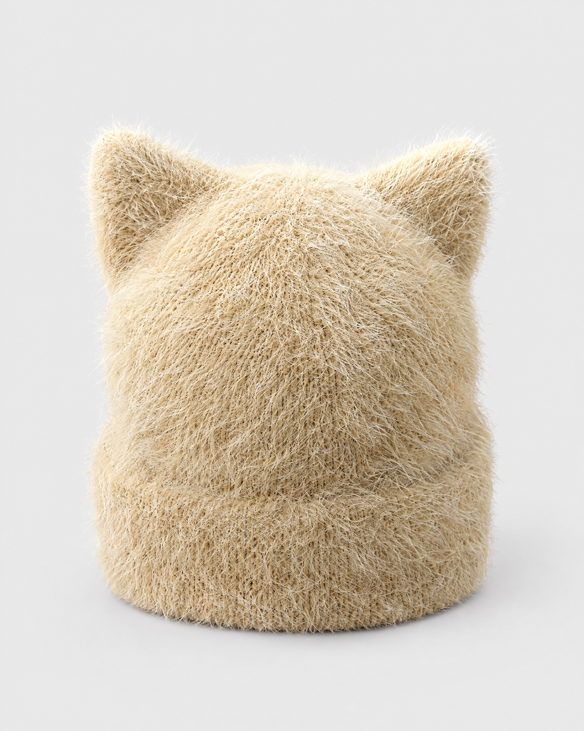 Plush Cat-Ear Knit Beanie — Khaki — product back [WB gallery 86/3]