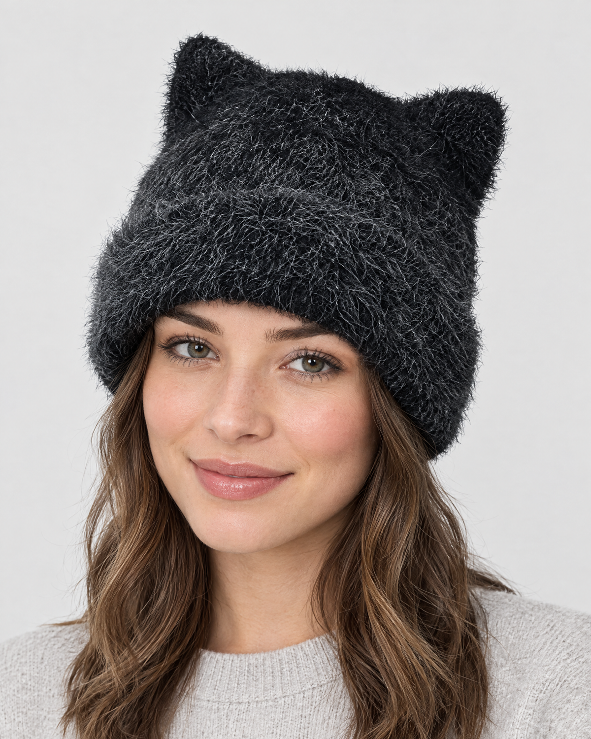 Plush Cat-Ear Knit Beanie — Black — hero [WB gallery 87/1]