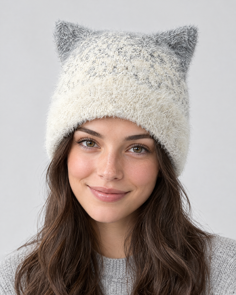 Plush Cat-Ear Knit Beanie — Gray — hero [WB gallery 88/1]