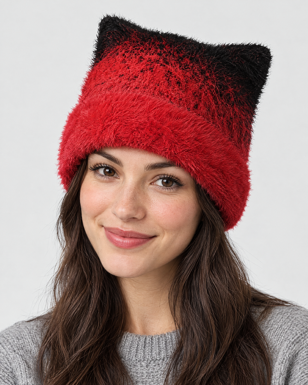 Plush Cat-Ear Knit Beanie — Red — hero [WB gallery 89/1]