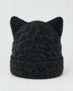 Plush Cat-Ear Knit Beanie — Black — product back [WB gallery 87/3]