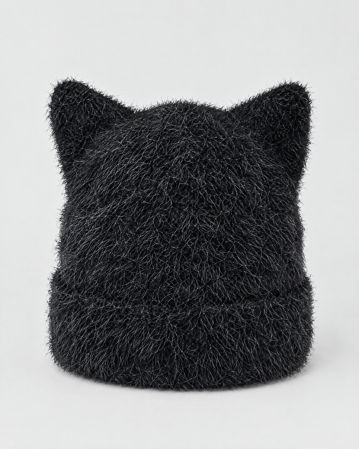 Plush Cat-Ear Knit Beanie — Black — product back [WB gallery 87/3]