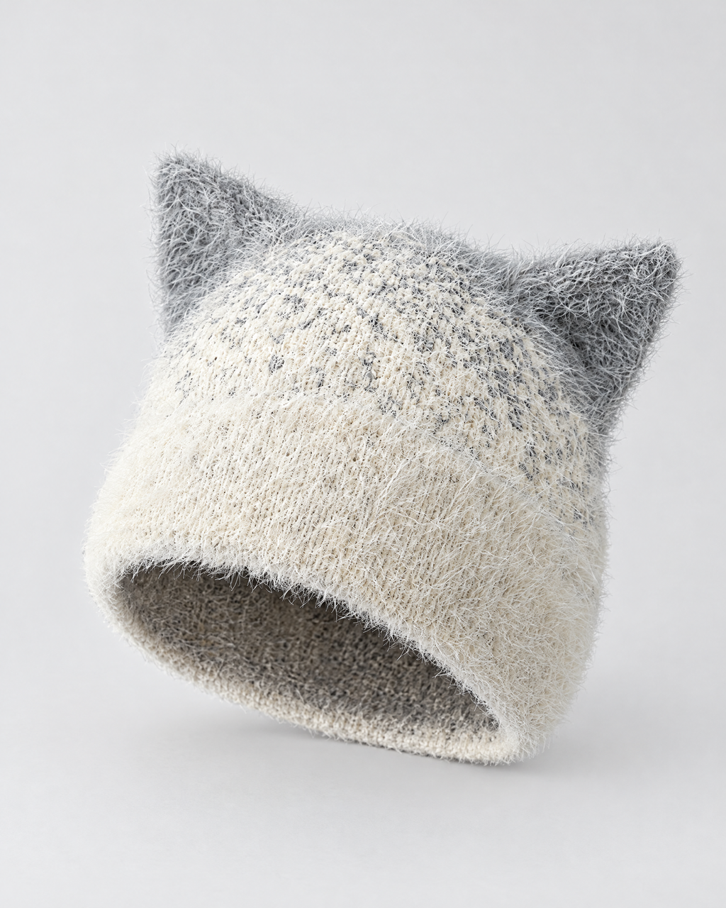 Plush Cat-Ear Knit Beanie — Gray — product front [WB gallery 88/2]