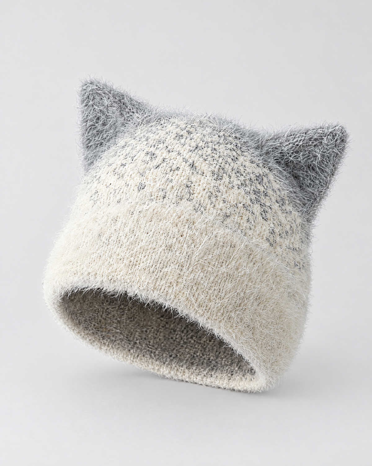 Plush Cat-Ear Knit Beanie — Gray — product front [WB gallery 88/2]