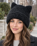 Plush Cat-Ear Knit Beanie — Black — lifestyle [WB gallery 87/6]