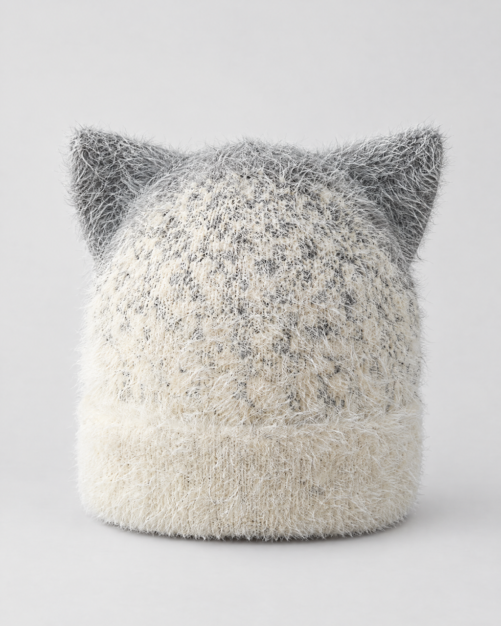 Plush Cat-Ear Knit Beanie — Gray — product back [WB gallery 88/3]