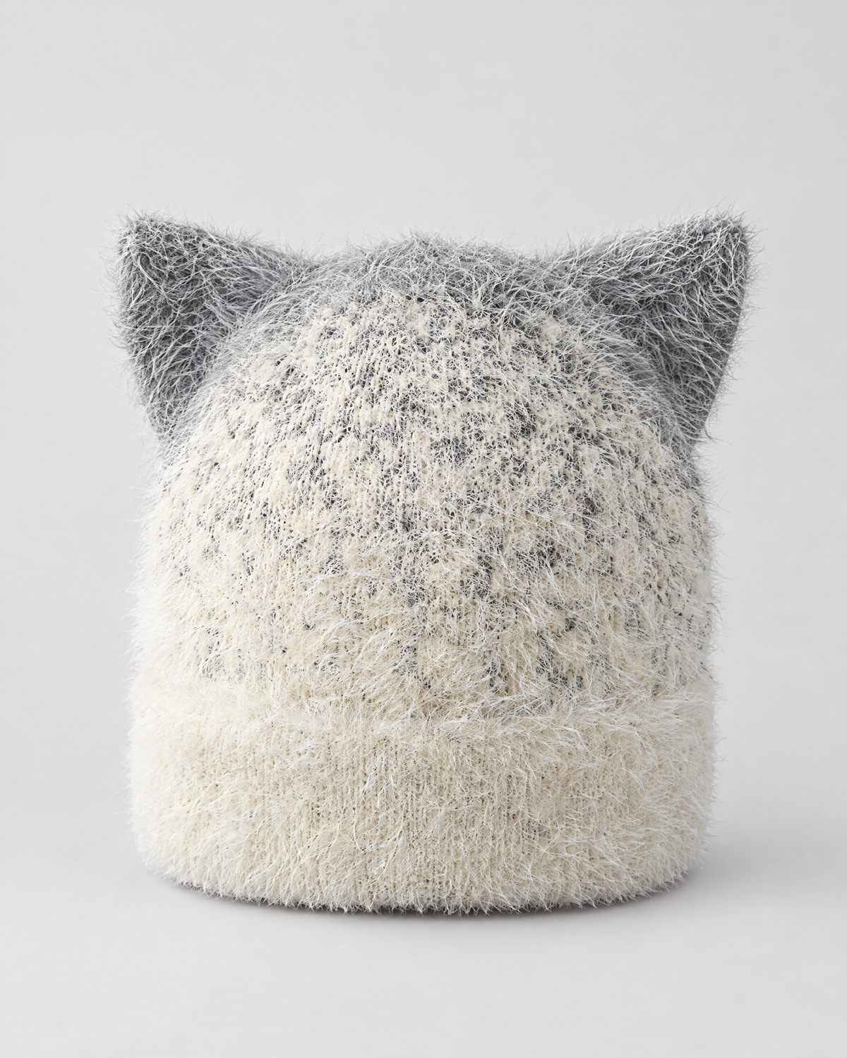 Plush Cat-Ear Knit Beanie — Gray — product back [WB gallery 88/3]