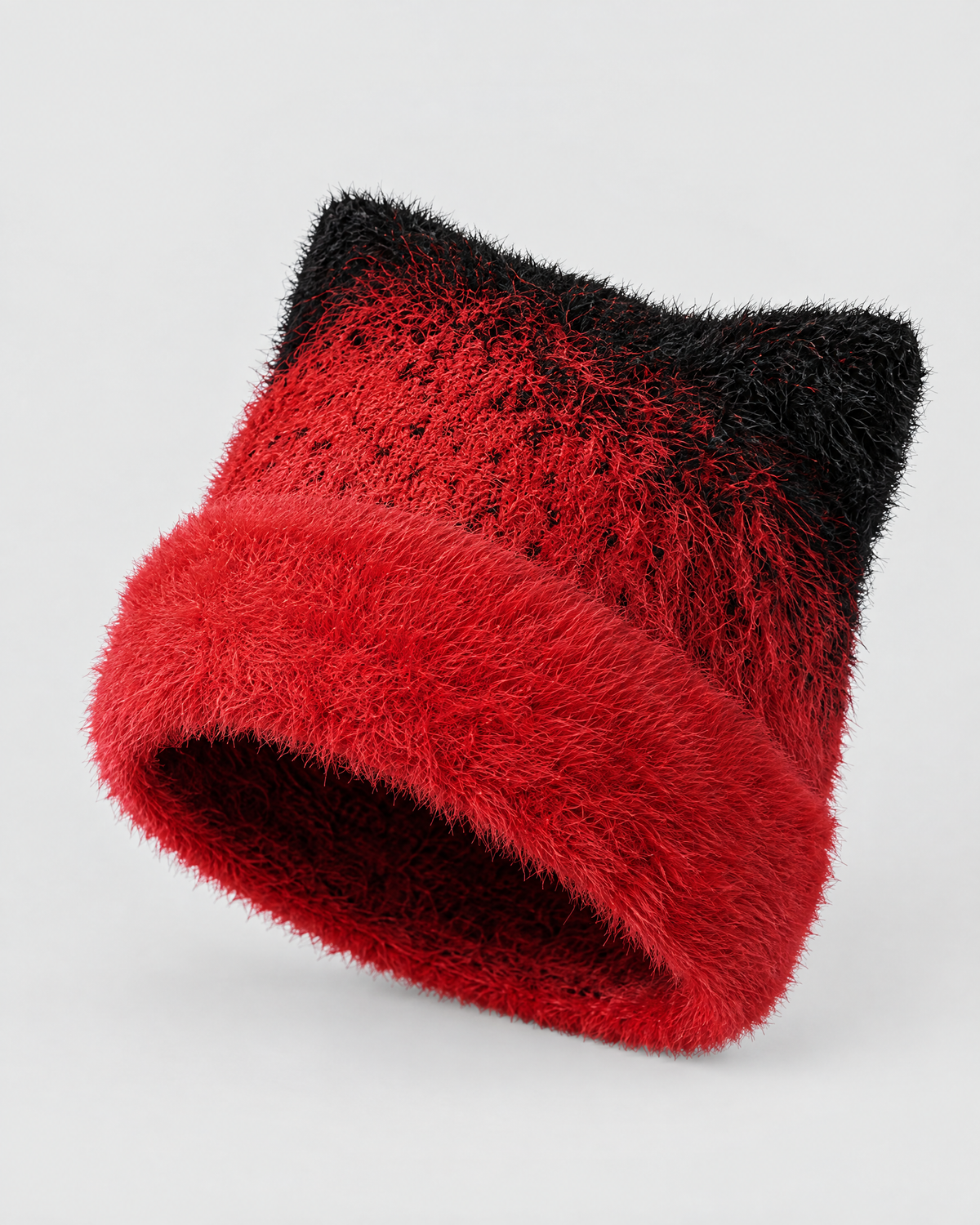 Plush Cat-Ear Knit Beanie — Red — product front [WB gallery 89/2]