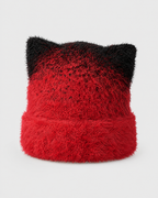 Plush Cat-Ear Knit Beanie — Red — product back [WB gallery 89/3]