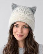Plush Cat-Ear Knit Beanie — Gray — fit detail [WB gallery 88/5]