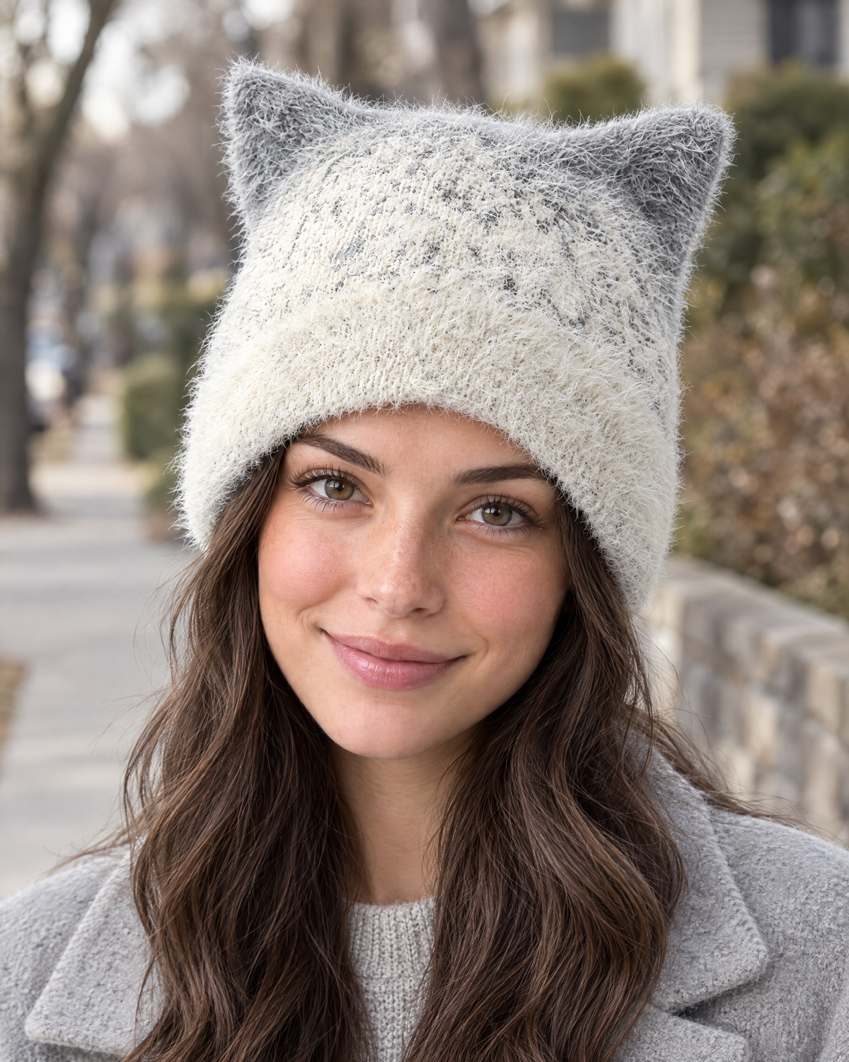 Plush Cat-Ear Knit Beanie — Gray — lifestyle [WB gallery 88/6]