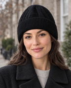 Thick-Knit Cashmere Beanie — Black — lifestyle [WB gallery 91/6]