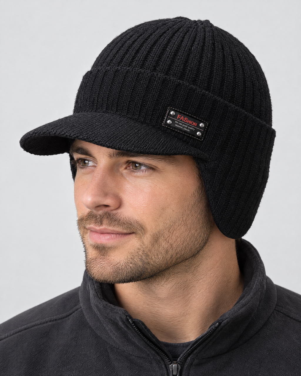 Fleece-Lined Knit Visor Hat — L2 Black — hero [WB gallery 98/1]