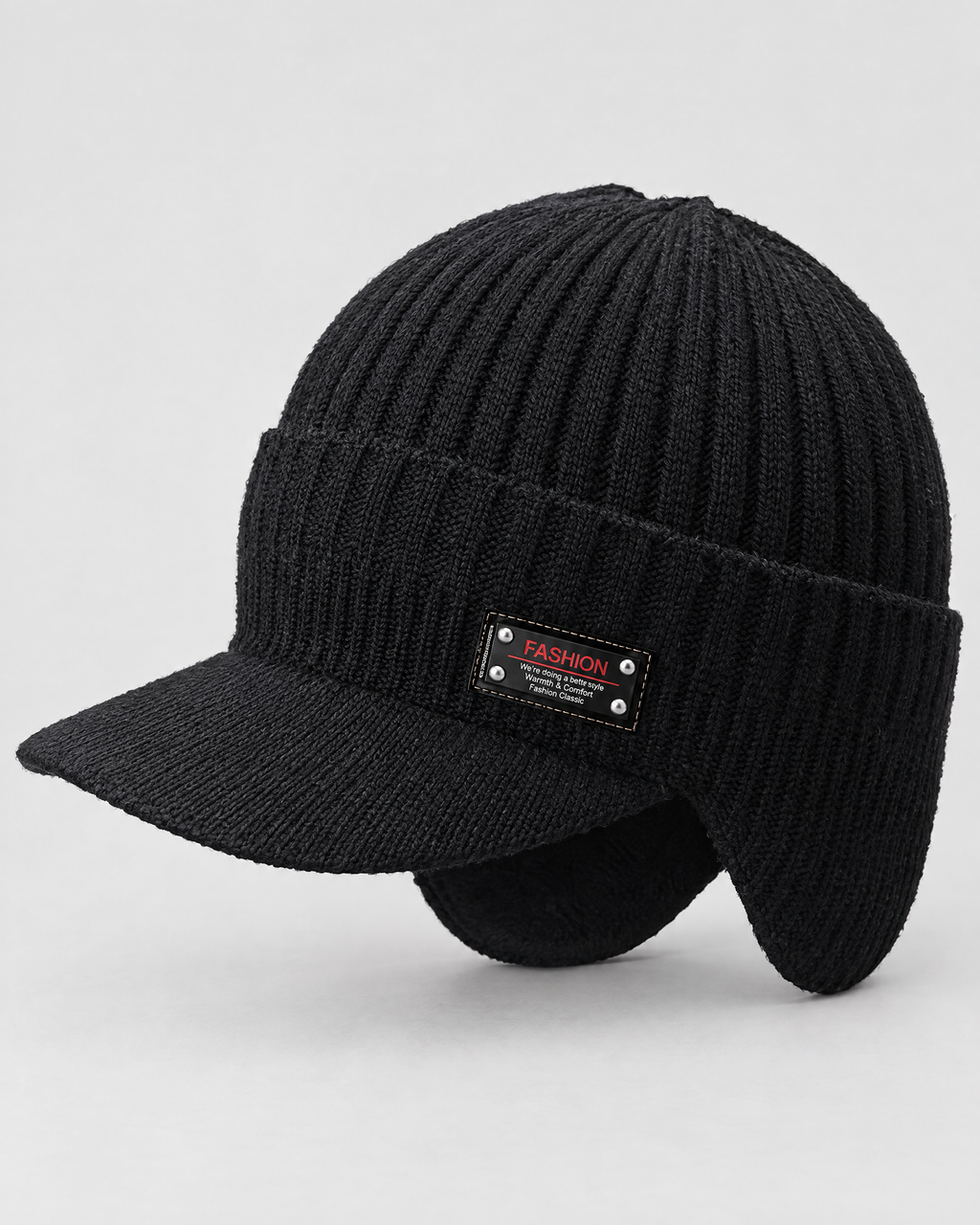 Fleece-Lined Knit Visor Hat — L2 Black — product front [WB gallery 98/2]