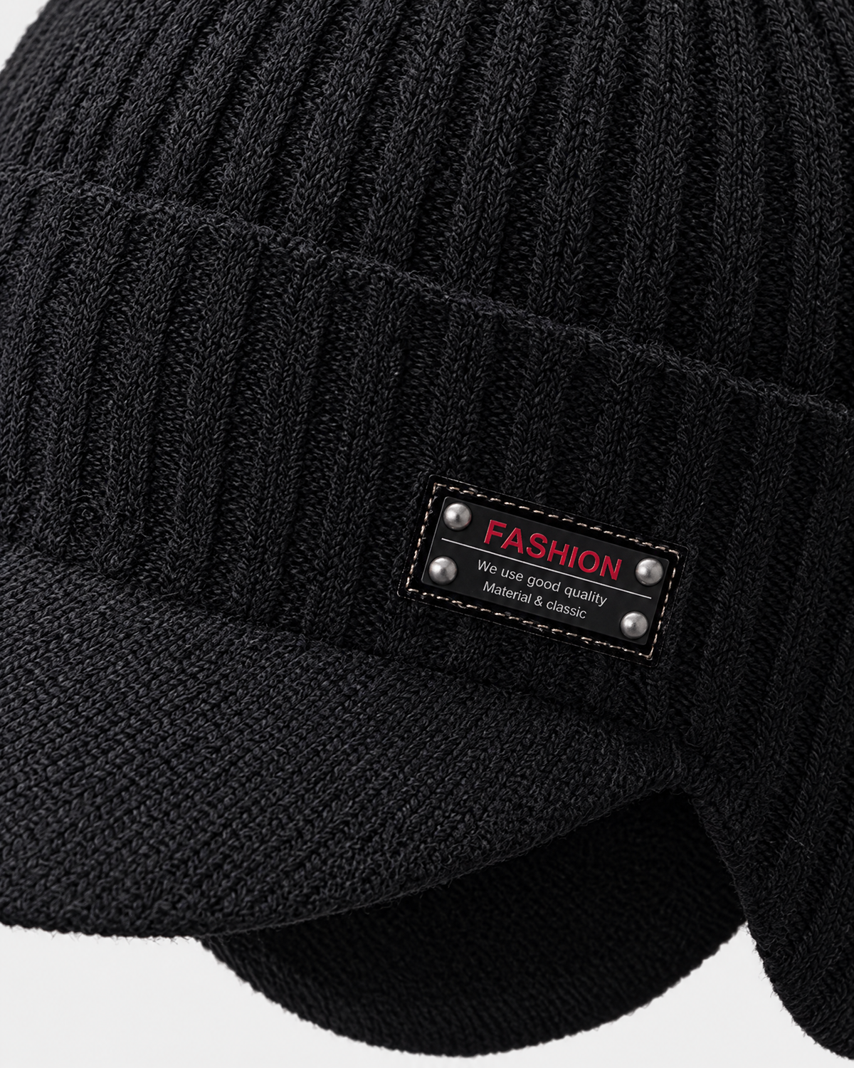 Fleece-Lined Knit Visor Hat — L2 Black — material [WB gallery 98/4]