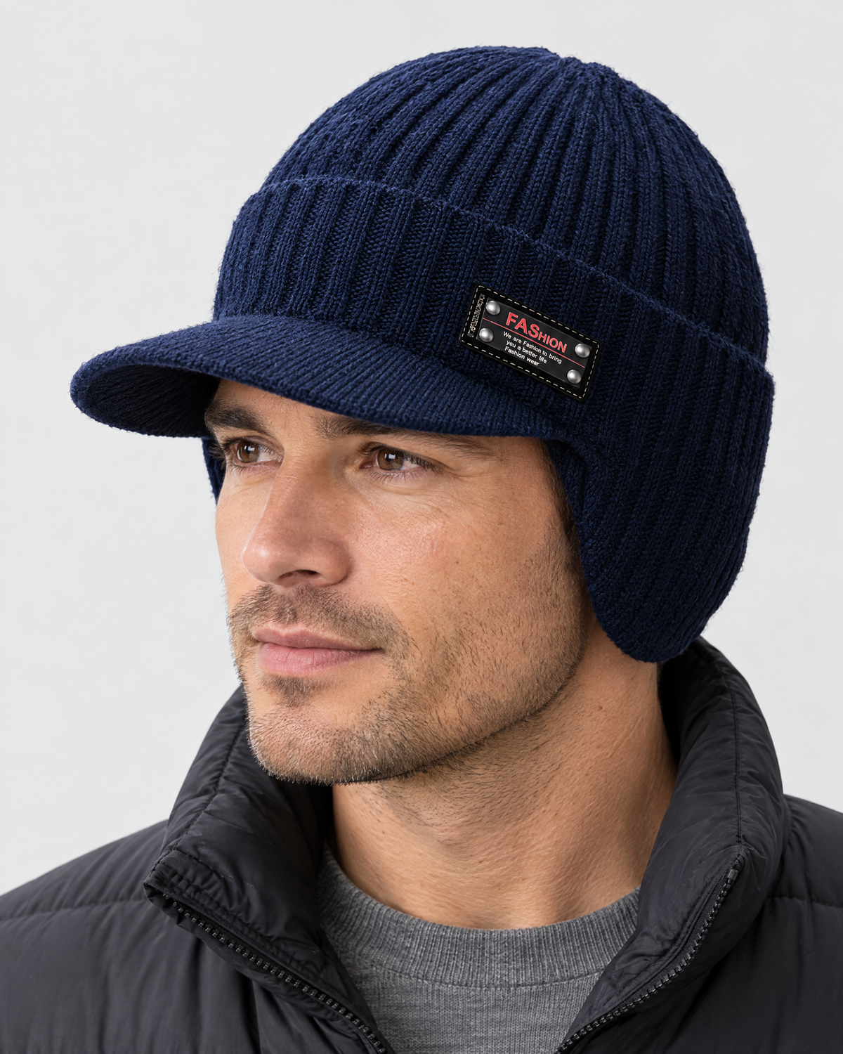 Fleece-Lined Knit Visor Hat — L2 Navy — hero [WB gallery 100/1]