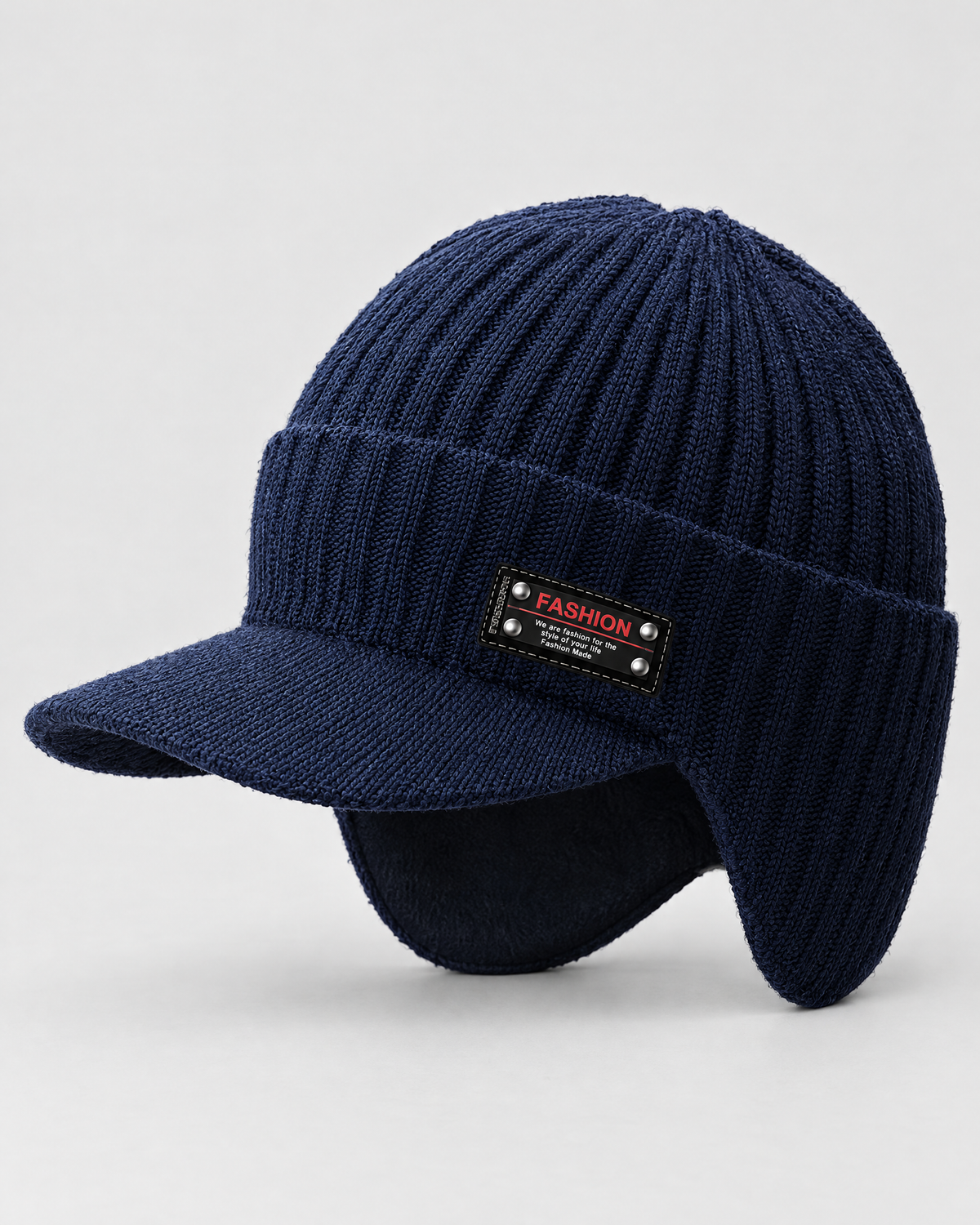 Fleece-Lined Knit Visor Hat — L2 Navy — product front [WB gallery 100/2]