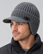 Fleece-Lined Knit Visor Hat — L2 Gray — fit detail [WB gallery 99/5]