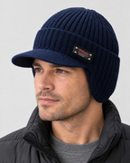 Fleece-Lined Knit Visor Hat — L2 Navy — fit detail [WB gallery 100/5]