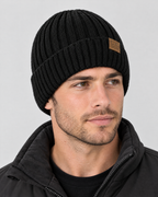 Classic Fleece-Lined Knit Beanie — Black — fit detail [WB gallery 101/5]