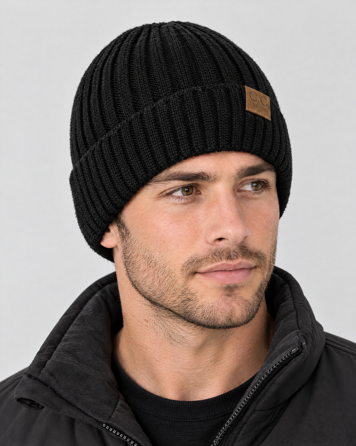 Classic Fleece-Lined Knit Beanie — Black — fit detail [WB gallery 101/5]