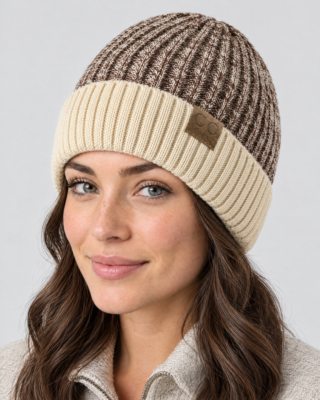 Classic Fleece-Lined Knit Beanie — Khaki — fit detail [WB gallery 102/5]