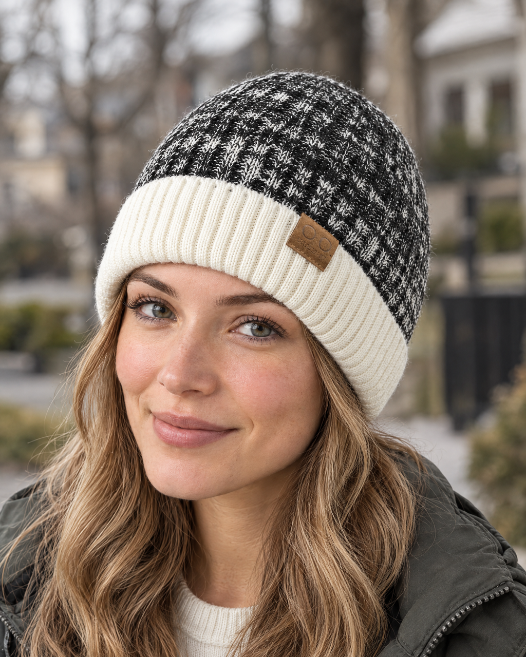 Classic Fleece-Lined Knit Beanie — Off-White — lifestyle [WB gallery 103/6]