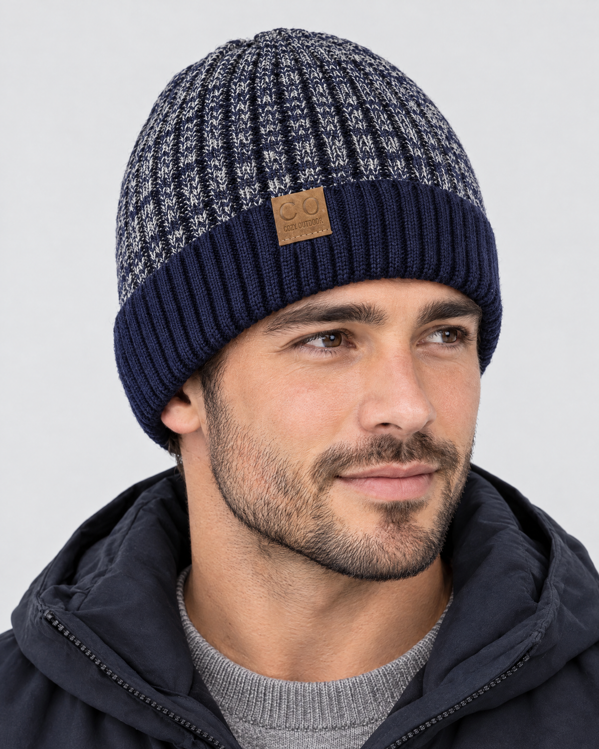 Classic Fleece-Lined Knit Beanie — Navy Blue — fit detail [WB gallery 104/5]