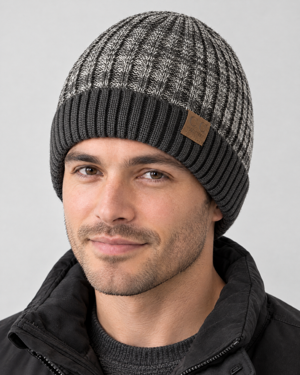 Classic Fleece-Lined Knit Beanie — Gray — fit detail [WB gallery 105/5]