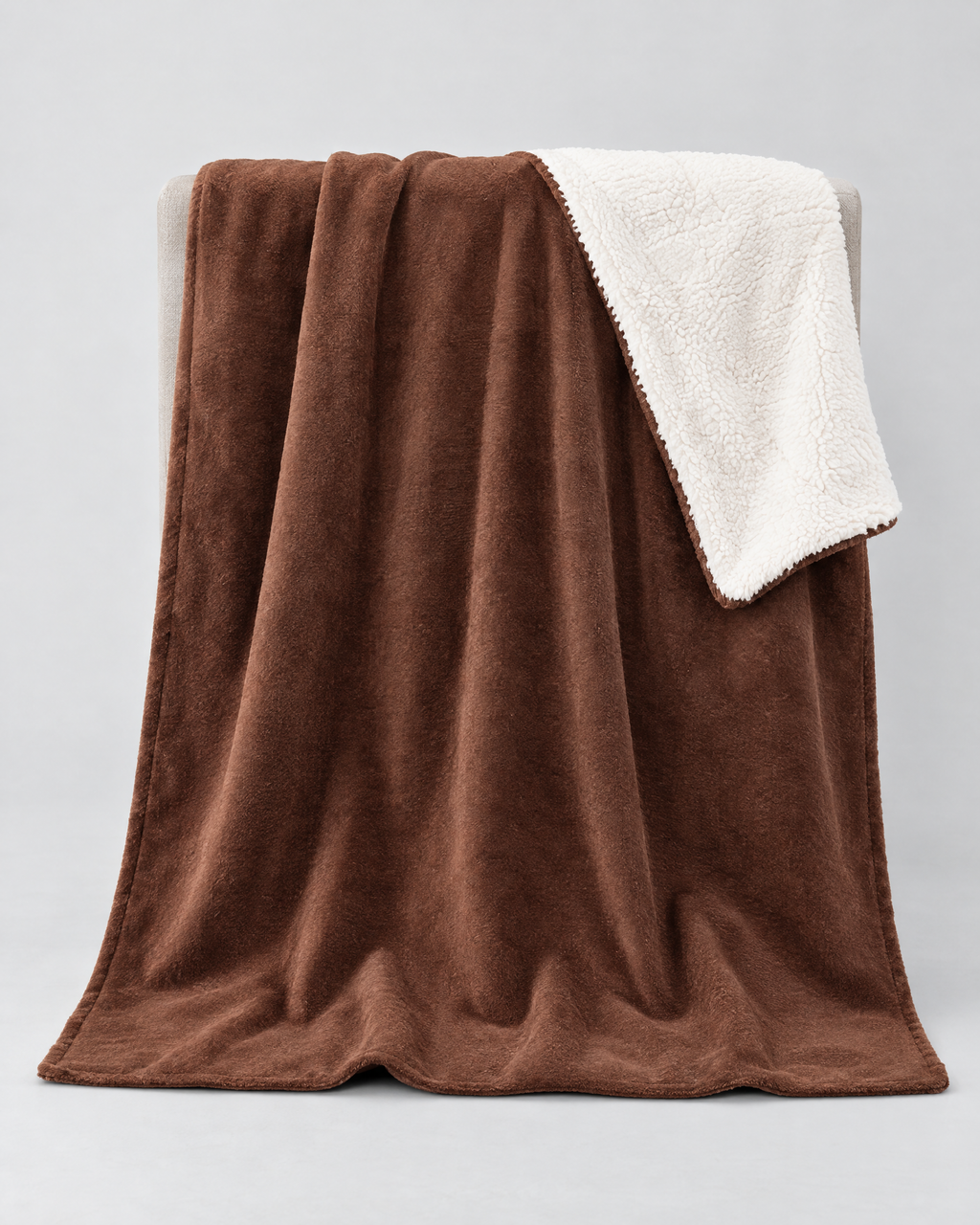 Double-Layer Sherpa Throw Blanket — Coffee — open drape [WB gallery 107/2]