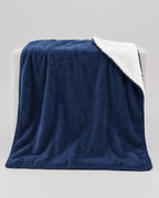 Double-Layer Sherpa Throw Blanket — Navy blue — open drape [WB gallery 108/2]
