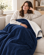 Double-Layer Sherpa Throw Blanket — Navy blue — lifestyle [WB gallery 108/5]