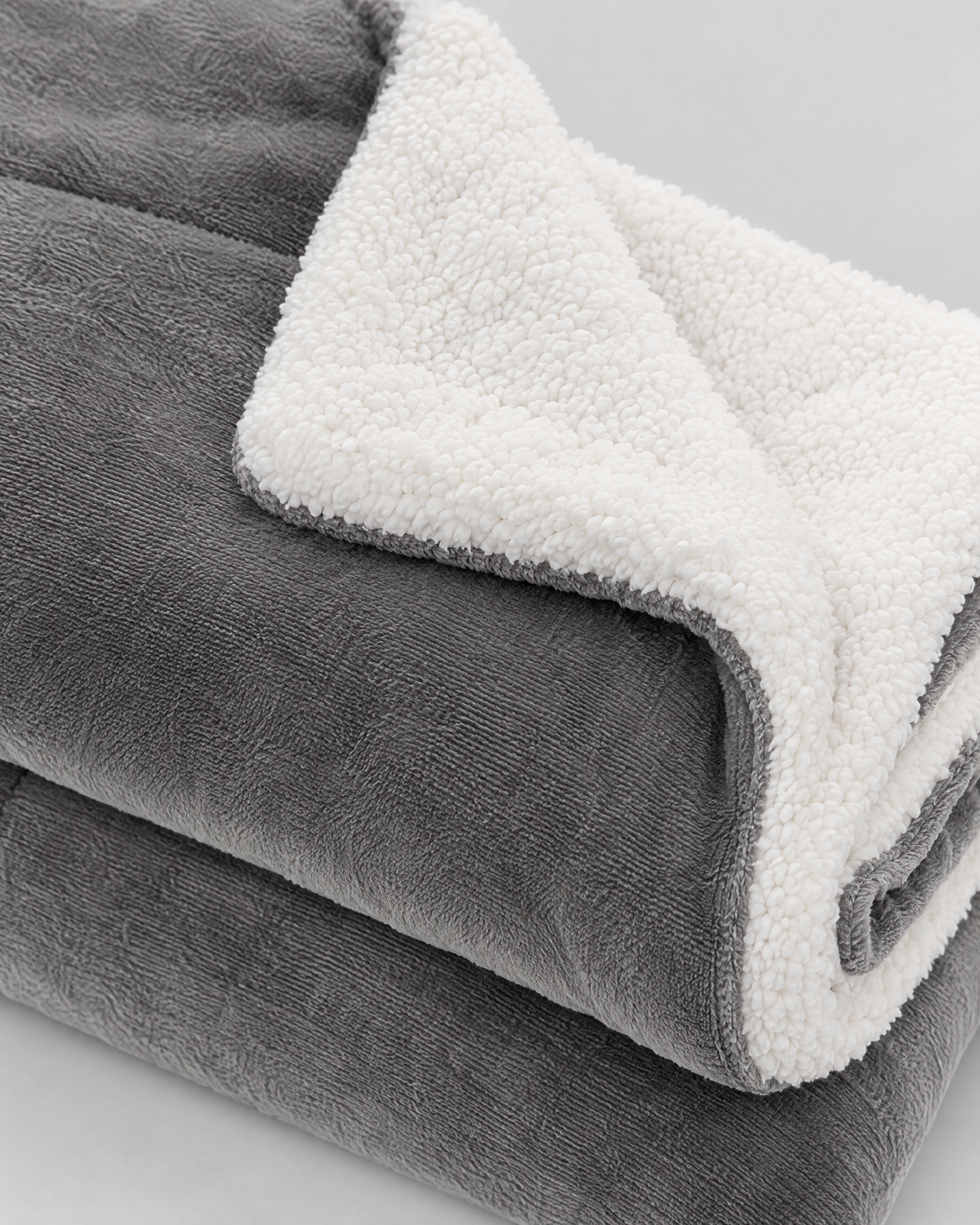 Double-Layer Sherpa Throw Blanket — Grey — edge detail [WB gallery 109/4]